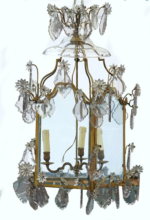A FRENCH CUT-GLASS AND GILT-BRONZE LANTERN