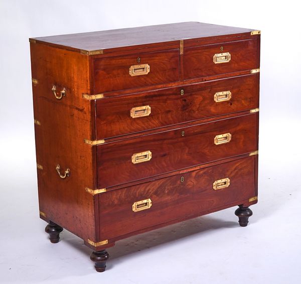 A CAMPAIGN STYLE BRASS BOUND MAHOGANY CHEST