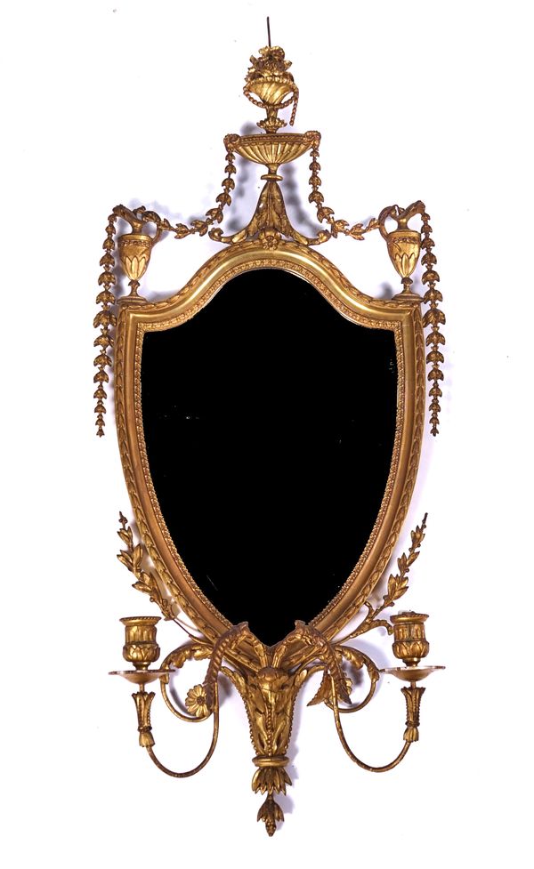 A LATE 19TH CENTURY SHIELD SHAPED GIRONDAL MIRROR