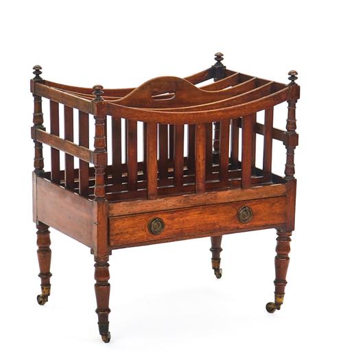 A 19TH CENTURY MAHOGANY FOUR DIVISION CANTERBURY