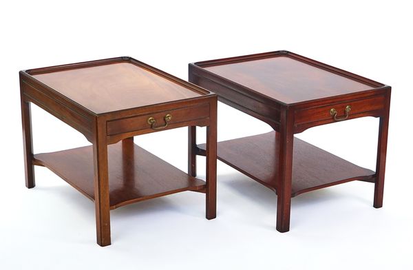 A PAIR OF 18TH CENTURY STYLE MAHOGANY RECTANGULAR TWO TIER OCCASIONAL TABLES