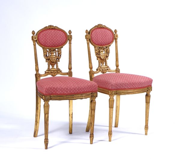 A PAIR OF LATE 19TH CENTURY FRENCH GILT FRAMED SIDE CHAIRS