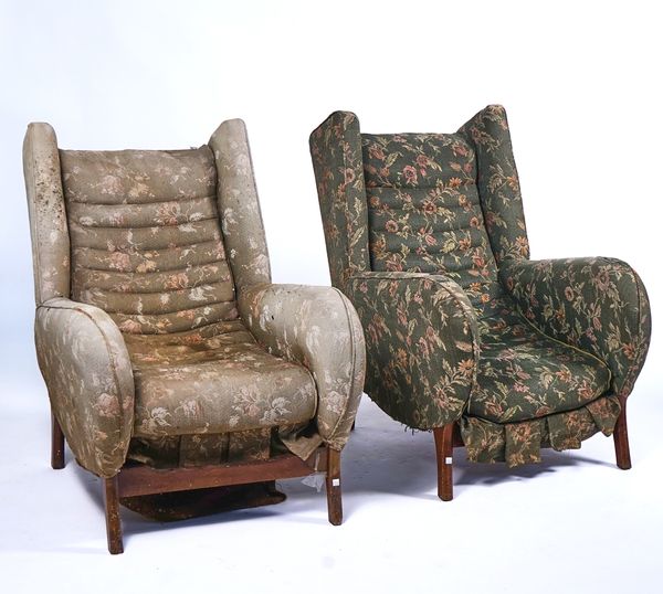 RETRO DESIGN; A PAIR OF MID-20TH CENTURY WINGBACK EASY ARMCHAIRS