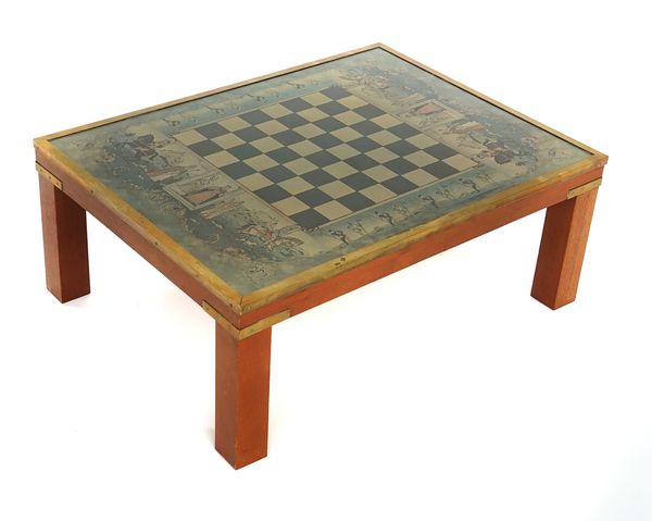 A MODERN RECTANGULAR BRASS BOUND CAMPAIGN STYLE COFFEE TABLE