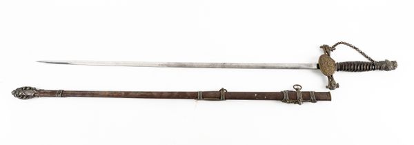 HARDING UNIFORM & REGALIA; AN OFFICER’S SWORD; TOGETHER WITH A DOLLAND BRASS AND MAHOGANY THREE DRAW DAY OR NIGHT TELESCOPE (2)