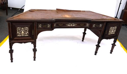 A LATE 19TH CENTURY ROSEWOOD AND IVORY INLAID CANTED DESK