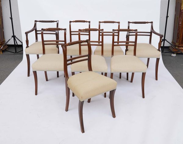 A SET OF EIGHT REGENCY STYLE MAHOGANY ROPE TWIST DINING CHAIRS (8)