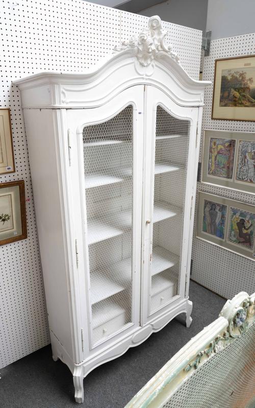 A CONVERTED 19TH CENTURY FRENCH MAHOGANY WHITE PAINTED TWO DOOR ARMOIRE