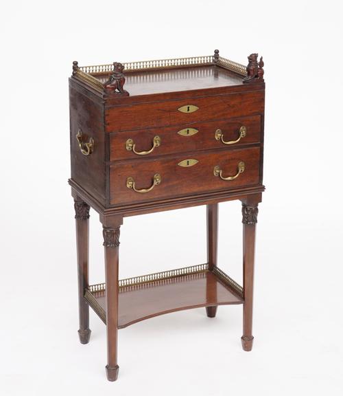 AN UNUSUAL 18TH CENTURY AND LATER MAHOGANY SMALL CABINET ON STAND