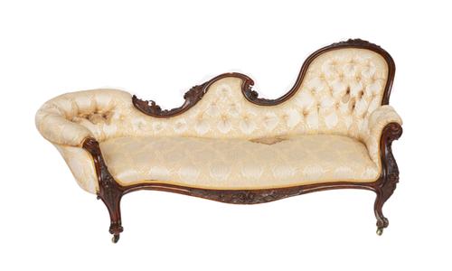 JAMES WINTER AND SON; A VICTORIAN CARVED WALNUT SHOW FRAME SOFA