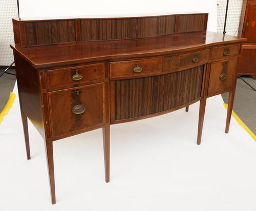 A GEORGE III INLAID MAHOGANY BOWFRONT SIDEBOARD