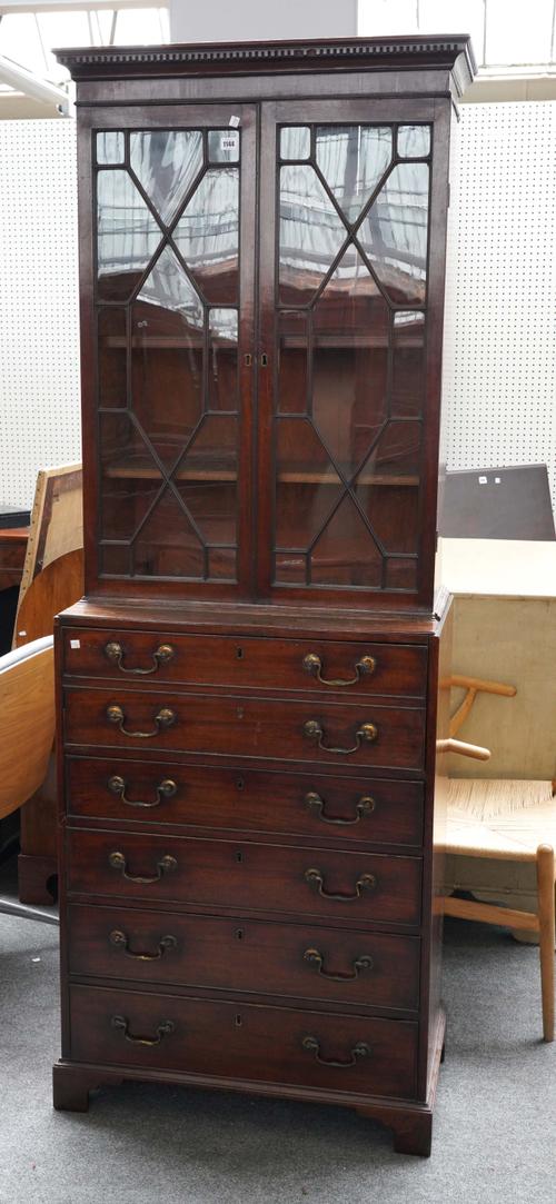 A NARROW GEORGE III MAHOGANY SECRETAIRE CABINET
