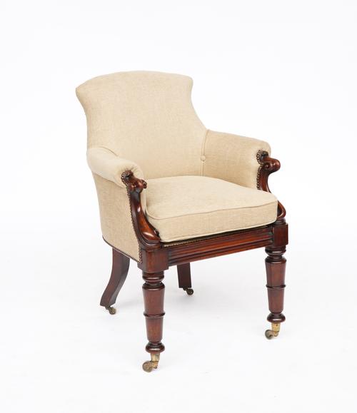 AN EARLY VICTORIAN MAHOGANY FRAMED TUB BACK ARMCHAIR