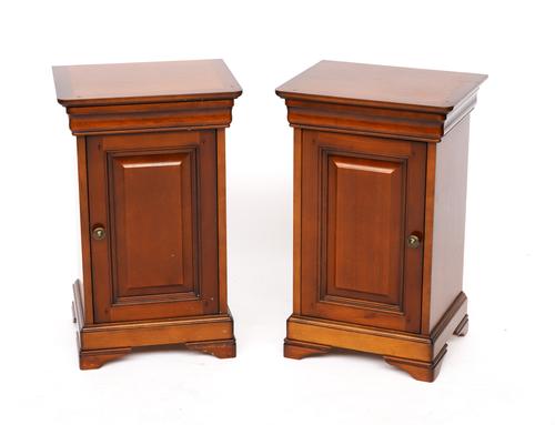 A PAIR OF EARLY 19TH CENTURY FRENCH STYLE FRUITWOOD BEDSIDE TABLES (2)