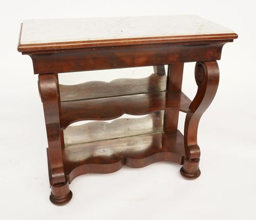 AN EARLY 19TH CENTURY FRENCH MARBLE TOPPED MAHOGANY CONSOLE TABLE