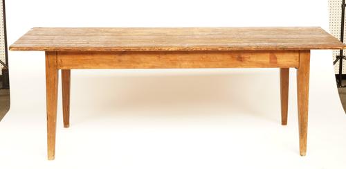 A 19TH CENTURY PINE AND OAK PLANK TOP KITCHEN TABLE