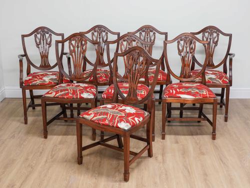 EIGHT GEORGE III STYLE PRINCE OF WALES FEATHER BACK DINING CHAIRS  (8)