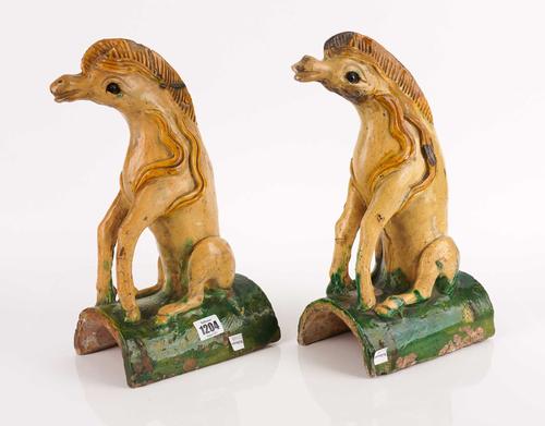 A PAIR OF CHINESE MING STYLE SANCAI-GLAZED ROOF TILES (2)