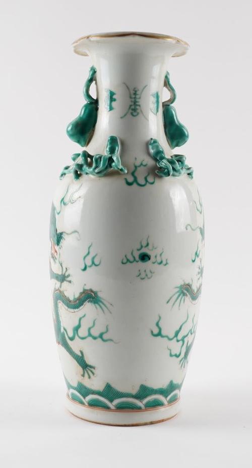 A CHINESE FAMILLE-VERTE SLENDER OVOID VASE