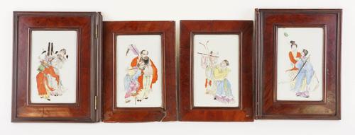 A SET OF FOUR CHINESE FAMILLE-ROSE RECTANGULAR PLAQUES