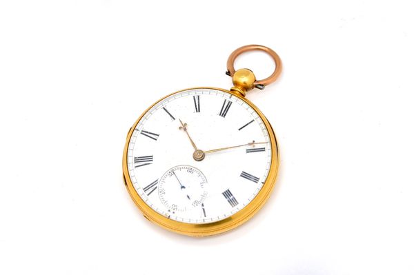 AN 18CT GOLD KEY WIND OPENFACED POCKET WATCH