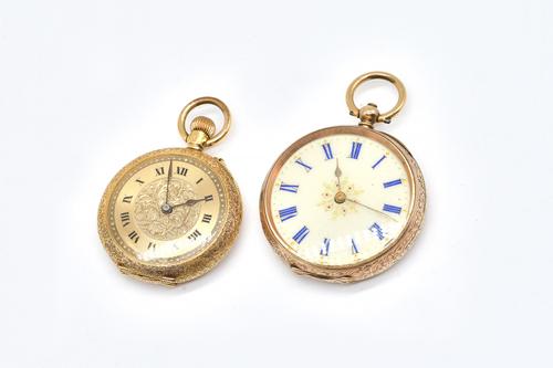 TWO GOLD CASED LADY'S FOB WATCHES (2)