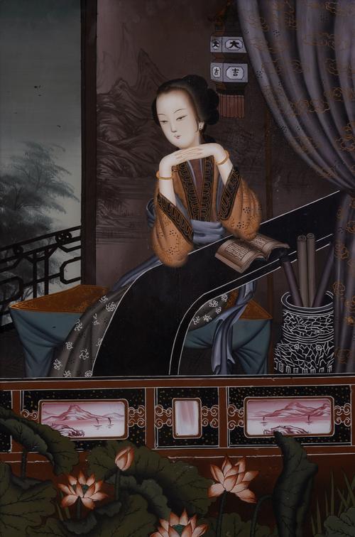 A PAIR OF CHINESE REVERSE GLASS PORTRAIT PAINTINGS (2)