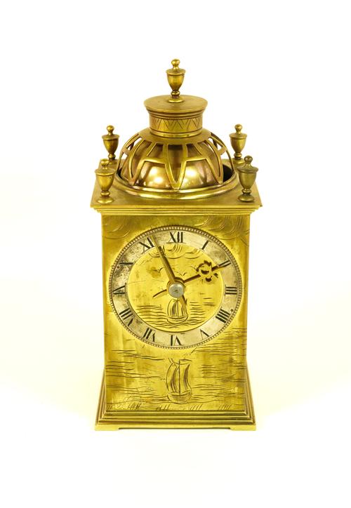 AN ADAPTED FRENCH BRASS LANTERN CARRIAGE CLOCK