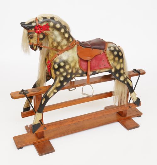 COLLINSON & SONS: A DAPPLE-GREY PAINTED ROCKING HORSE