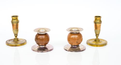 A PAIR OF DANISH SILVER MOUNTED ASH CANDLESTICKS (4)