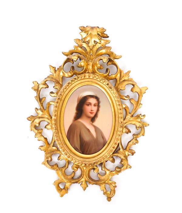 A GERMAN PAINTED PORCELAIN PLAQUE OF RUTH