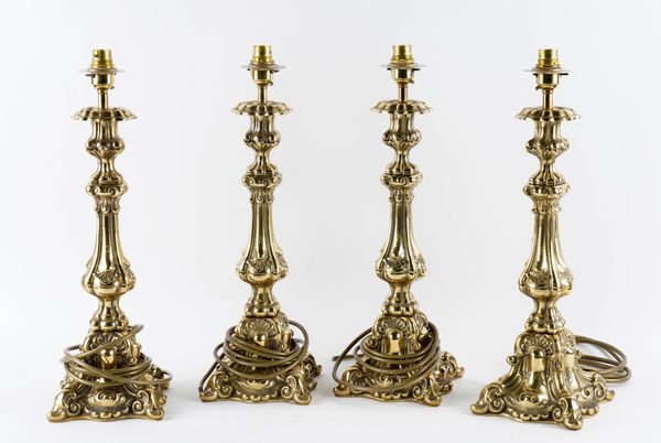 FOUR BRASS TABLE LAMP BASES (4)