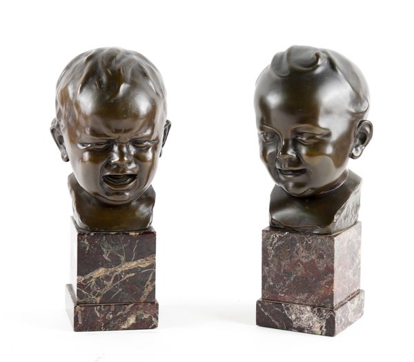 FRANZ SEIFERT (AUSTRIAN 1856-1951): PAIR OF BRONZE BUSTS OF BABIES (2)