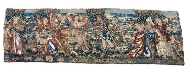 A TAPESTRY FRAGMENT DEPICTING SEATED ANGELS