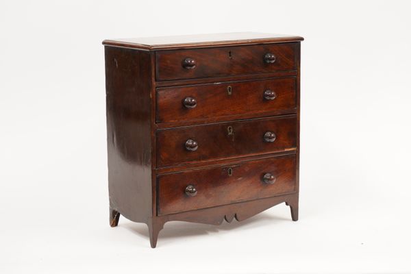 A GEORGE III MINIATURE MAHOGANY FOUR DRAWER CHEST