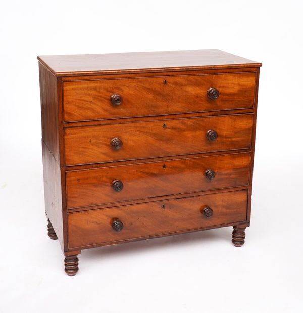 A 19TH CENTURY MAHOGANY FOUR DRAWER CHEST