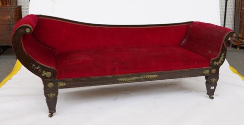 A GILT-METAL MOUNTED PAINTED FAUX ROSEWOOD CHAISE LOUNGE