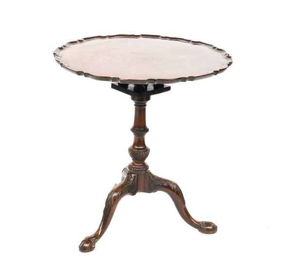 A GEORGE III MAHOGANY PIECRUST SNAP TOP TRIPOD OCCASIONAL TABLE