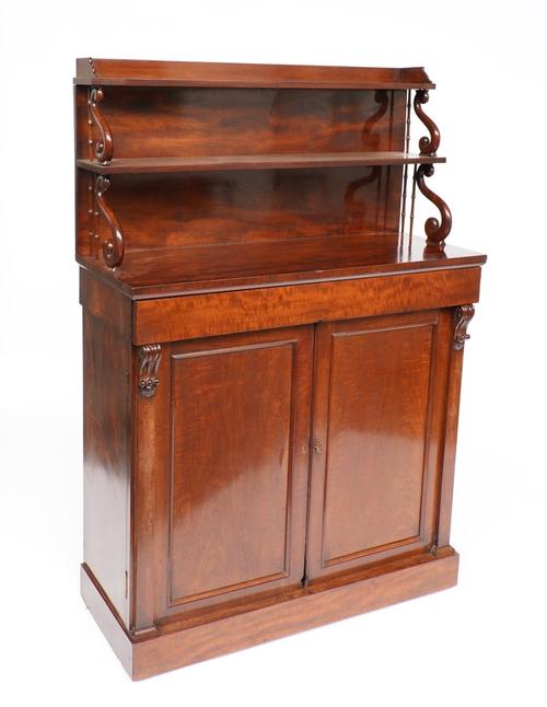 A REGENCY MAHOGANY SHELF BACK CHIFFONIER