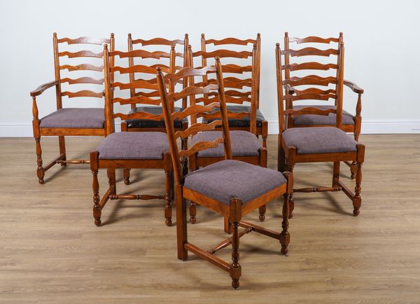 WILLIS & GAMBIER; A SET OF EIGHT OAK LADDER BACK DINING CHAIRS (8)