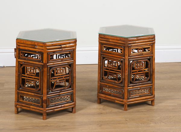 A PAIR OF EARLY 20TH CENTURY BAMBOO HEXAGONAL OCCASIONAL TABLES (2)