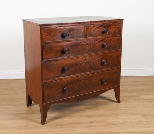 A GEORGE III MAHOGANY AND YEW WOOD BANDED FIVE DRAWER CHEST