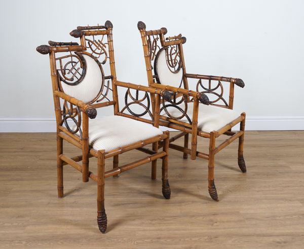 A PAIR OF LATE 19TH CENTURY AESTHETIC MOVEMENT BAMBOO OPEN ARMCHAIRS (2)