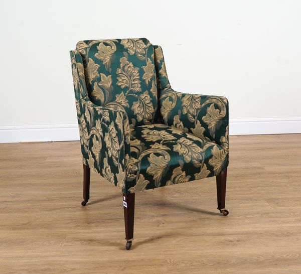 A 19TH CENTURY SQUARE BACK LOW ARMCHAIR