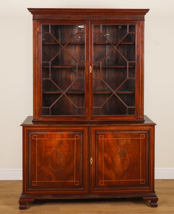 A GEORGE III INLAID MAHOGANY DISPLAY CABINET CUPBOARD