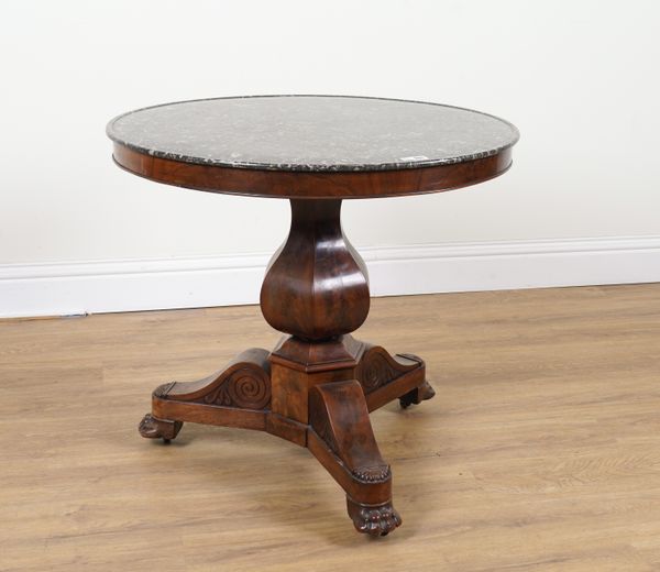 A MID 19TH CENTURY FRENCH CIRCULAR MARBLE TOP CENTRE TABLE