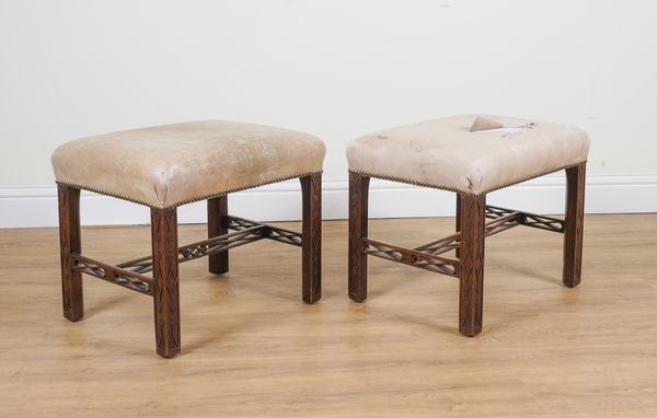 A PAIR OF MID 18TH CENTURY STYLE MAHOGANY FOOTSTOOLS (2)