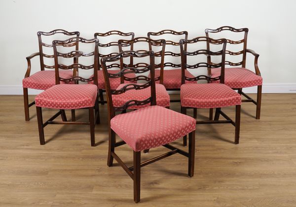 A SET OF EIGHT MID 18TH CENTURY STYLE  MAHOGANY RIBBON BACK DINING CHAIRS (8)