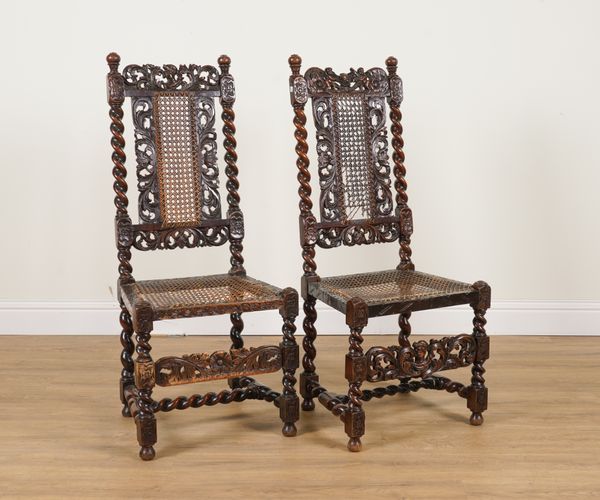 A NEAR PAIR OF LATE 17TH CENTURY WALNUT FRAMED HIGH-BACK SIDE CHAIRS (2)