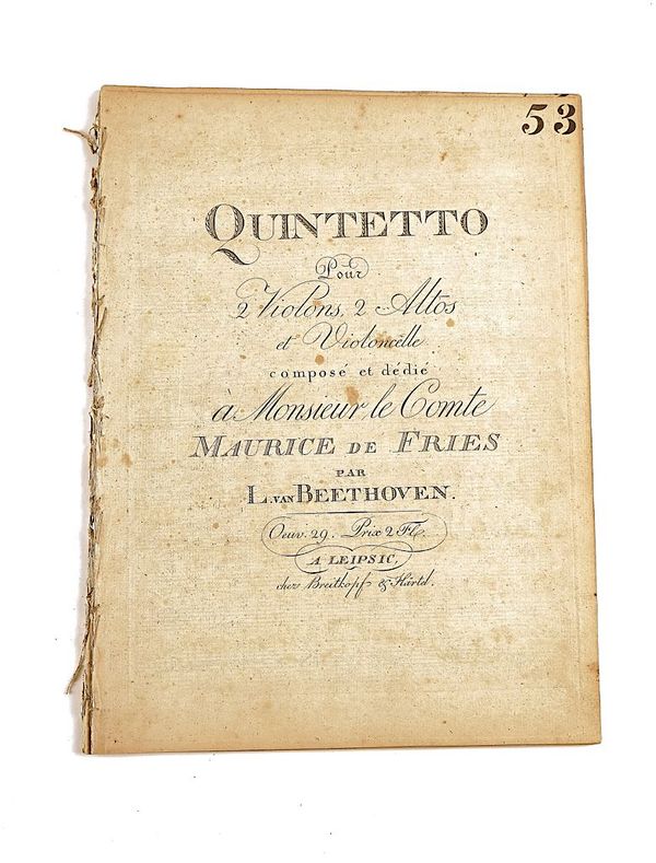BEETHOVEN, Ludvig van (1770-1827).  Quintetto Pour 2 Violins, 2 Altos et Violoncelle, [1802], stitched. FIRST EDITION.